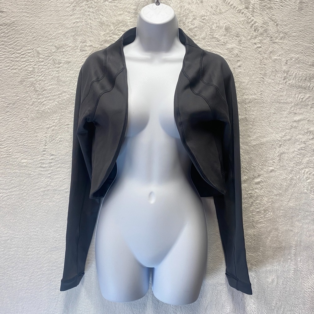 Athleta Cropped Jacket Yoga Small Gray Soft Lined Long Sleeve Open Front Sporty